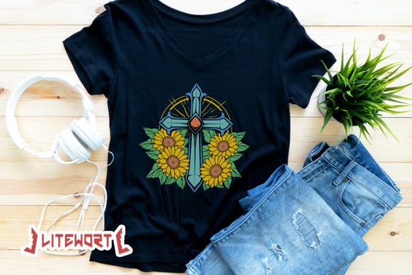 Christian Sunflower Cross SVG: Graphics & T-Shirt Designs